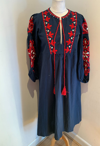 Zara navy embroidered midi - navy,
