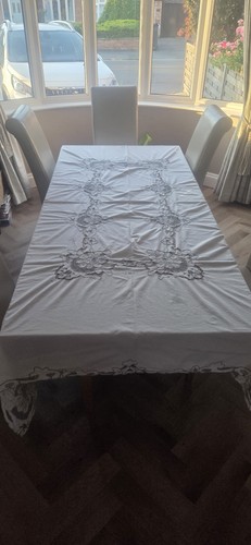 Vintage large ivory tablecloth - vintage,
