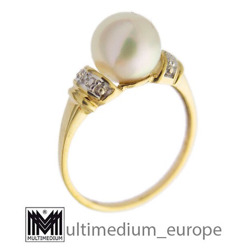 Vtg 333 yellow gold - ring, pearl