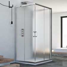 3-SIDED SHOWER CUBICLE ENCLOSURE 700X1000X700 MM STIPPLED GLASS SLIDING OPENING