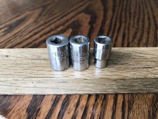 3 vintage Britool AF Sockets With 1/4” Drive . 7/16”-3/8”-1/4”AF.