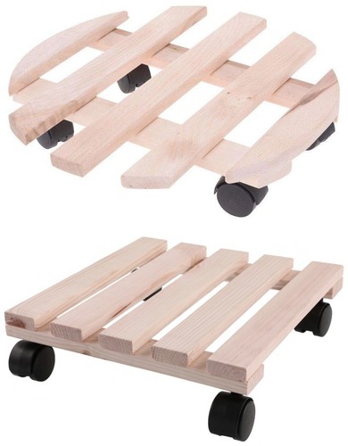 Wooden plant pot caddy - plant, wheels