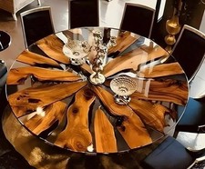 Round Clear Epoxy Coffee Table Top Live Edge Modern Acacia Wood Furniture Decor