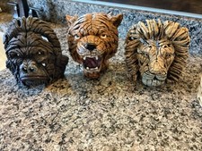 Set of 3 Resin Sculptures Lion, Gorilla, and Tiger Hang or Stand Display