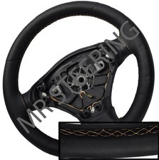 FOR ROVER 75 98-05 BLACK ITALIAN LEATHER STEERING WHEEL COVER BEIGE STITCH
