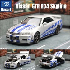 1/32 Nissan Skyline GTR R34 JDM Diecast Toy Car Model Sound Light Kids Gift