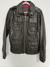 Superdry Men’s Brown Brad Real Leather Jacket Size Medium