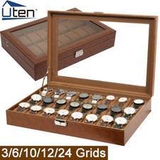 3-24 Grids Brown Leather Watch