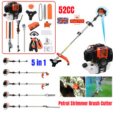 52CC 5 in1 Hedge Trimmer Multi Tool Petrol Strimmer Brush Cutter Garden Chainsaw