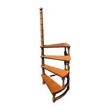 Vtg 1950s 4 Step Spiral Library Stairs Large Bookcase Ladder Brown Wooden