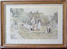 Antique Victorian Watercolour of a Rural Family Scene Signed and Framed