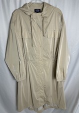 Scoop Women’s Beige Hooded Long Raincoat L 12-14 Asymmetrical Water Resistant