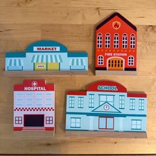 Wooden Buildings Block  Train Hospital School Fire Station Market Play