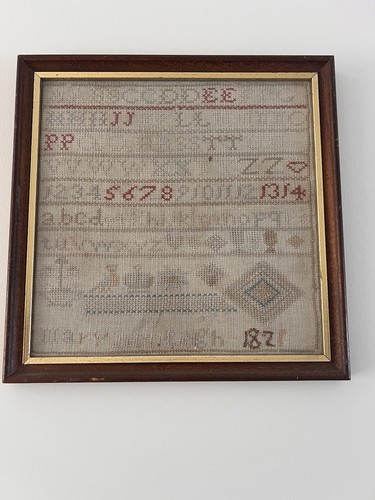 Antique hand stitched sampler - hand,