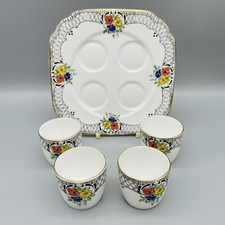 Art Deco Bone China 4 x Egg Cups & Cup Plate/Stand Wetley/Sampson Smith 1930's
