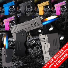 Lighter Dual Flame Action Jet Butane Cigarette Gun/Pistol Cigar Flint Pipe BBQ
