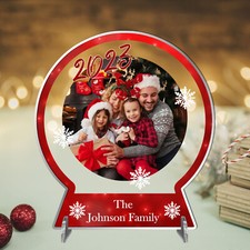 Acrylic Personalised Christmas Family Photo Sign Snow Globe Plaque on Stand Gift