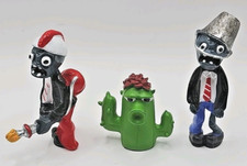 Plants VS Zombies PVC Figures Topper 3pc Lot Cactus Flamethrower Bucket Zombie