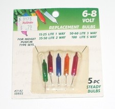 Vintage Christmas Tree Replacement Lights Midget Push In Bulbs 6-8 Volt Color