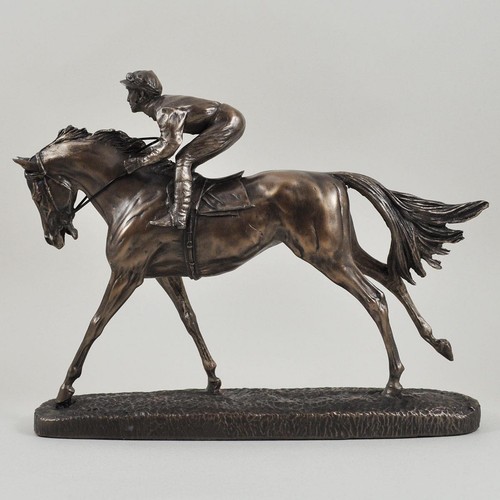 Bronze effect horse and jockey - bronze,