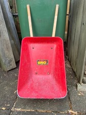 Vintage Red Brio Metal Wheel Barrow with Wooden Handles Children Toy Wheelbarrow