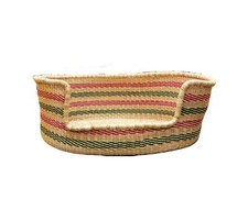 Pink, Green and Natural Brown Woven Dog Pet Basket
