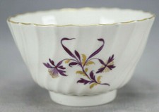 Flight Worcester Hand Painted Purple & Gold Floral Fluted Tea Bowl C.1783-1792