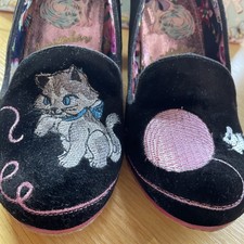IRREGULAR CHOICE SHOES UK 4 EU 37 ~ BLACK VELVET KITTY CAT ~ VGC ~ ( 22)