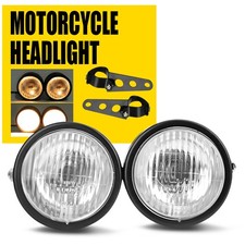 12V Universal Twin Headlight Motorcycle Double Dual Lamp Motorbike Light Black