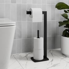 Bathroom Toilet Roll Holder Matt Black Free Standing Accessories Stainless Steel