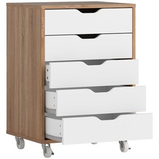 Vinsetto Mobile Filing Cabinet, 5-drawer File Cabinet with Wheels, Oak