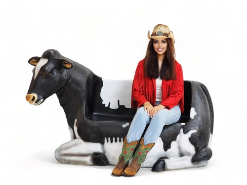 Cow bench statue black - bench,
