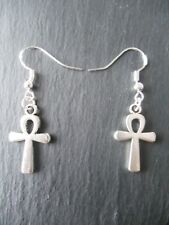 Egyptian Ankh Earrings 925 Sterling Silver Hooks Good Luck Charm Key of Life