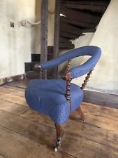 Unusual Charming Rustic Antique Rosewood  Barley Twist  Blue Nursing Armchair