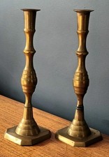 Pair of Tall Vintage Turned Brass Candlesticks Candle Holders 32cm