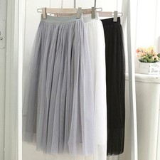 Womens Elastic High Waist Mesh Tulle Tutu Skirts Fancy Net Pleated Long Dress132