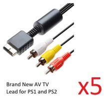 5 x PS1 PS2 RCA AV Audio Video Composite Cable TV Lead for PlayStation 1 2