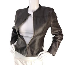 Promod Womens Size IT 42 US 6 Jacket Moto Pig Leather Brown