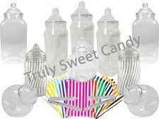 Assorted Plastic Sweet Jars x10 2 Tongs 50 Bags Vintage Sweet Candy Buffet Party