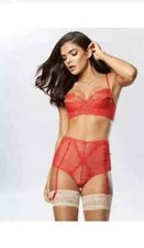 Ann Summers Krystie Red Peep Bra +  Crotchless Briefs  Small 8 10