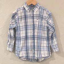 Tommy Hilfiger Boys 3T Shirt Blue Button Up Plaid Long Sleeve 100% Cotton Preppy
