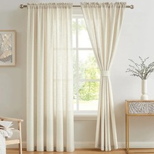 Melodieux 2 Panel Faux Linen Voile Net Curtains Semi Sheer Rod Pocket Drapes for