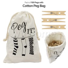 100x Wooden Pegs with Peg Bag