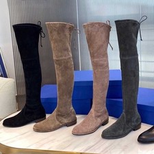 Women Suede  Leather Thigh high Boots Over Knee Boots Flat Heel Slim Leg Winter
