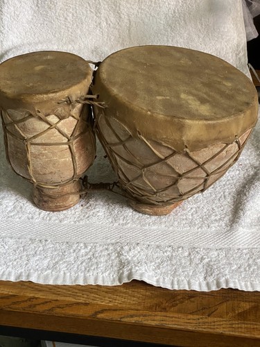 Vintage pair pottery bongo - of,