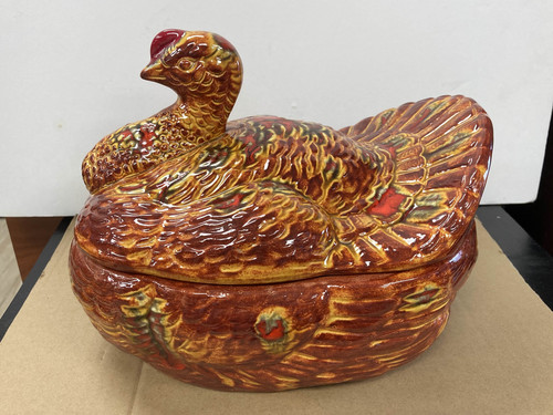 Vintage ceramic turkey tureen - vintage,