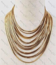 SLINKY DRAPE CHOKER NECKLACE gold pl LAYERED LIQUID CHAINS big STATEMENT collar