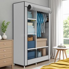 Wardrobe With Hanging Rail Shelving Clothes Storage Large Cupboard Fabric Canvas