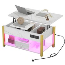 4 In 1 Multi-Function Convertible Lift Top Coffee Table With Drawers & LED Light