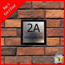 Modern House Plaque Square Brushed Stainless Door Plaque Door Number Street Name